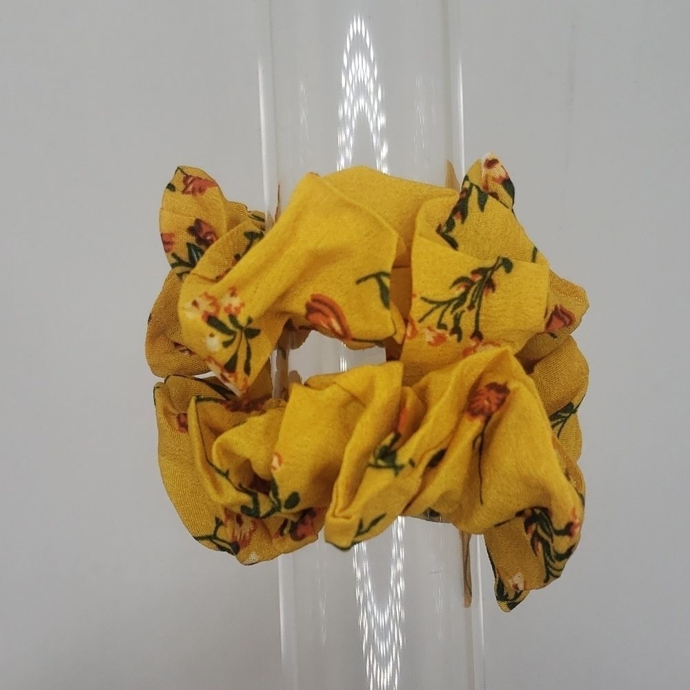 MUSTARD Yellow Floral Print Chiffon Scrunchies